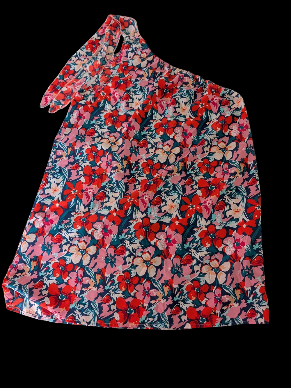 Floral One-Shoulder Tie-Strap Tank Top - Pink/Red
